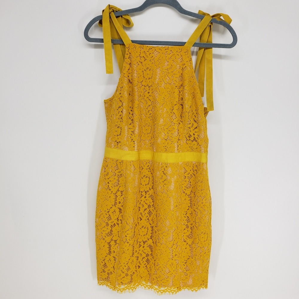 Endless Rose Lace Mini Dress Womens Medium Mustard Yellow Floral Cocktail Party